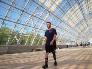 Mr. Cetindag walking in Leipzig Messe with Intuy Knee